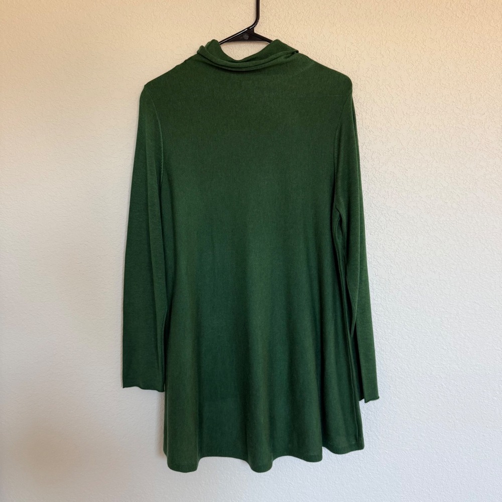 Eileen Fisher Green Merino Wool Blend Turtleneck Tunic Sweater Medium Cozy - Picture 2 of 7